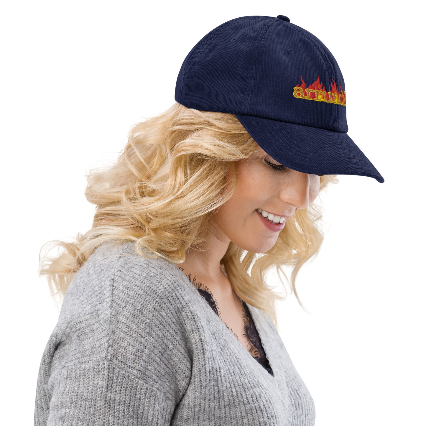 Flame Embroidered Corduroy Cap