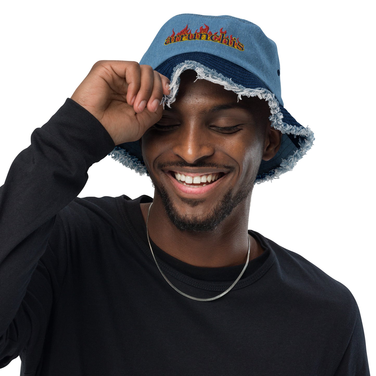 Flame Embroidered Denim Bucket Hat