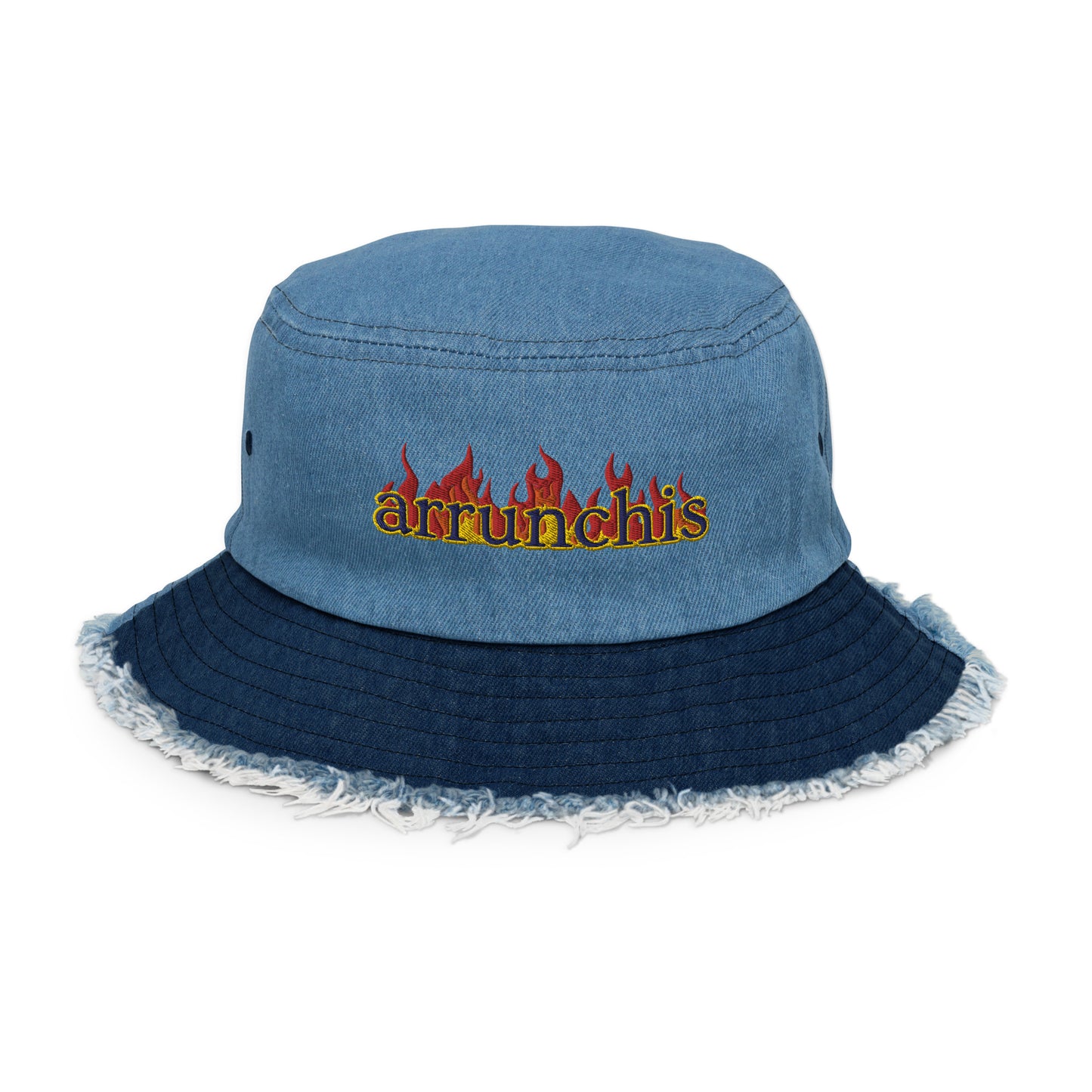 Flame Embroidered Denim Bucket Hat