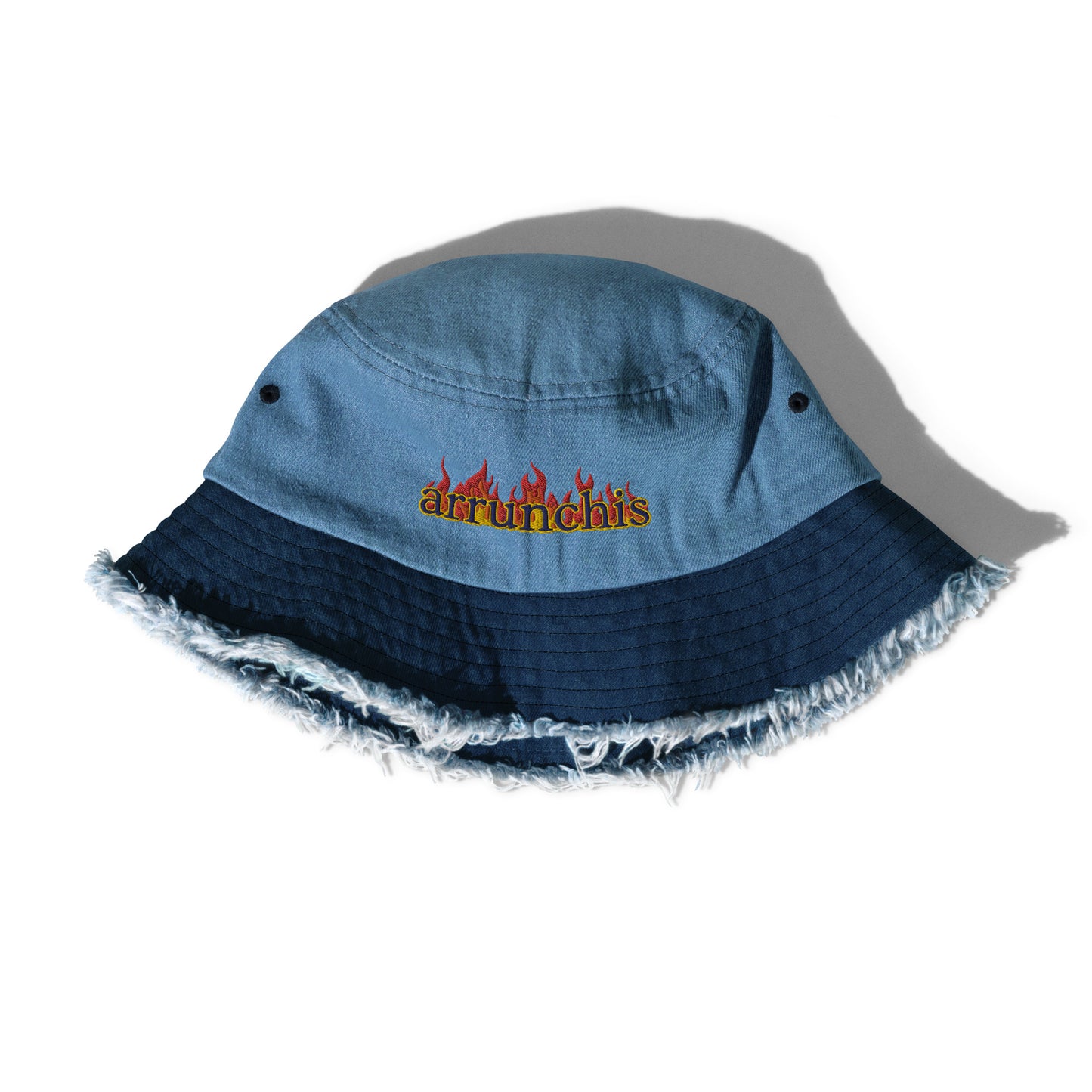 Flame Embroidered Denim Bucket Hat