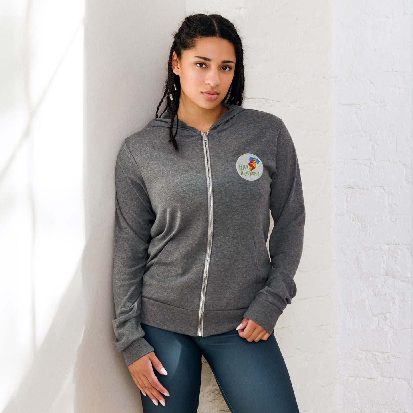 Unisex Embroidered Daily Zip Hoodie